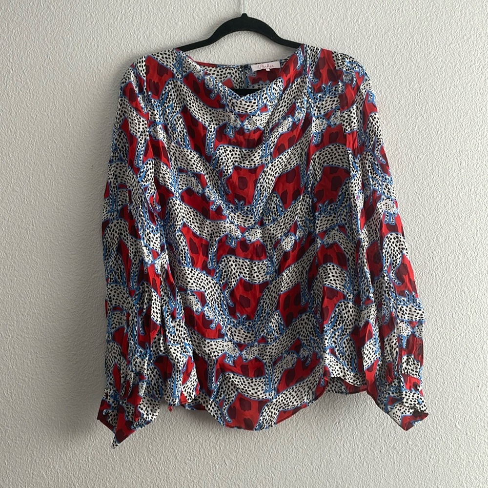 PARKER Silky Leopard Anamalia Print Blouse Top - Size S